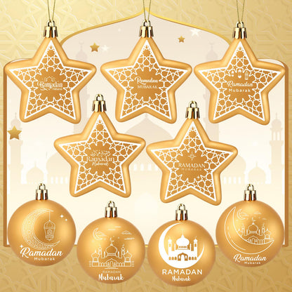 PullCrease 36 Pcs Eid Mubarak Decorations Ramadan Hanging Decorations Gold Moon Ornaments Plastic Eid Mubarak Hanging Balls Star Ramadan Islamic Decor for Home Window Islamic Muslim Tree Party Decor