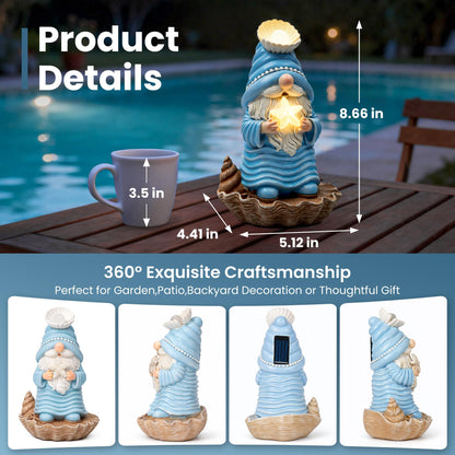 GIGALUMI Garden Gnomes, Solar Statue Outdoor Decor, Gnome Gifts Decoration with LED for Patio Yard Lawn Balcony, Christmas/Birthday Gift for Mom Women
