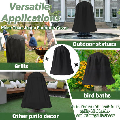 Fountain Cover 48" x 68", Heavy Duty Oxford Cloth Outdoor Fountain Protector with Adjustable Drawstring, Waterproof & Dustproof for Garden/Patio Water Fountains & Statues, Winter Protection (Black)