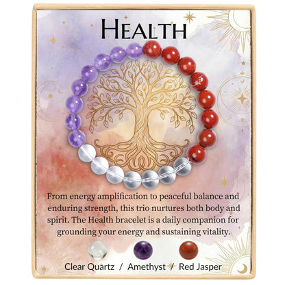Bivei Health Bracelet, Strength Crystal Healing Bracelet 8MM with Clear Quartz & Amethyst & Red Jasper - Spiritual Stretch Beaded Jewelry for Women Men Gift