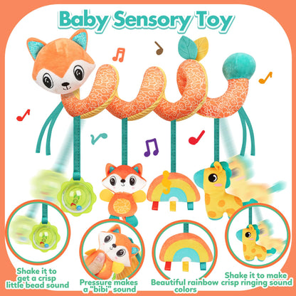 GKDOMS Baby Car Seat Toys Activity Stroller Toy for Boys Girls 0 3 6 9 10 12 Months, Spiral Hanging Plush Toys, Baby Shower Thank You Gifts