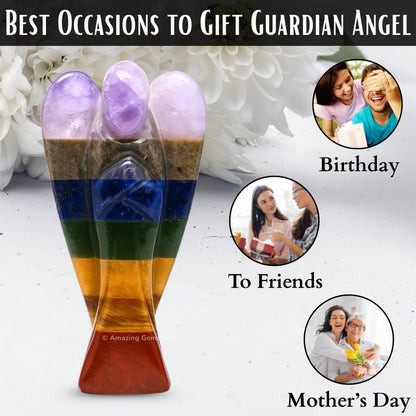 Amazing Gemstone Chakra Angel - Chakra Crystal Angel and Pocket Guardian Angel Crystal Figurines (3 inches)