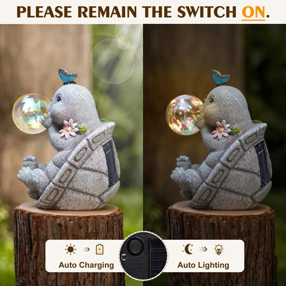 zuzuzen Solar Turtle Statues Garden Decor with Bubble LED Light, Outdoor Tortoise Statue for Patio, Lawn, Yard Gift for Mother's Day, Birthday, Housewarming