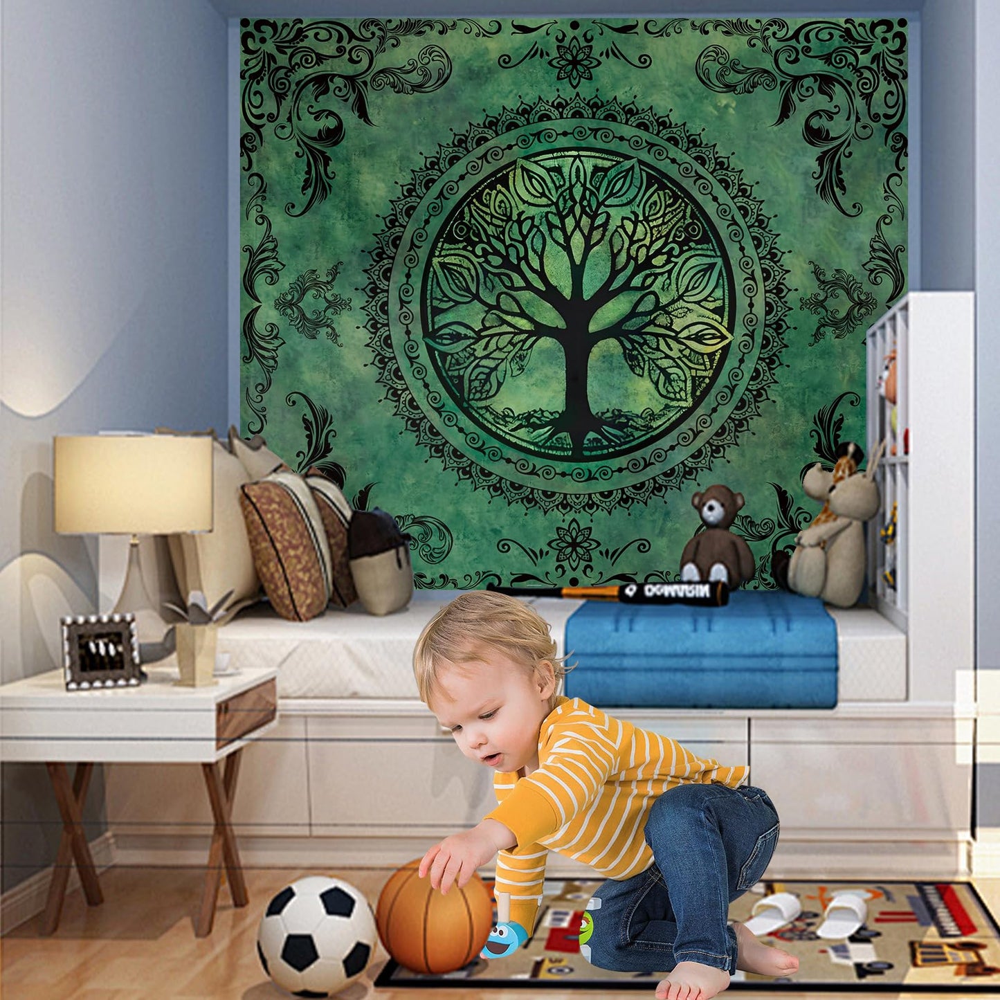 Apdidl Green Nature Tapestry for Bedroom Aesthetic, Hippie Ceiling Tree of Life Decor Tapestries Wall Hanging, Boho Bohemian Mandala y2k Art Backdrop for Dorm Living Room (51"X60")