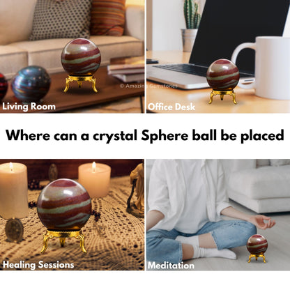 Amazing Gemstone Narmada Shiva Lingam Crystal Ball with Stand - 2" Inches Crystal Sphere Meditation Balls for Witchcraft and Decorative Balls