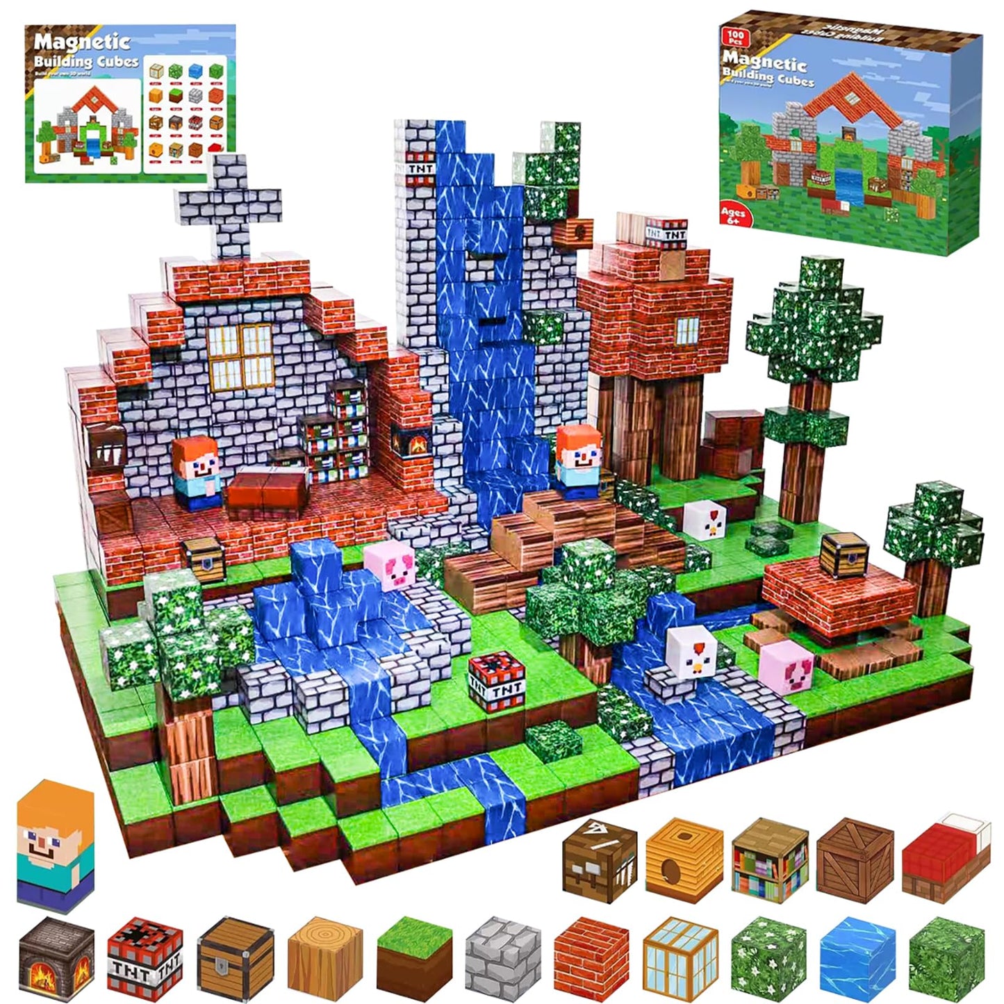 Magnetic Building Blocks for Kids -100 PCS Magnet Blocks, Stacking Magnets for Kids, Sensory Toy for STEM Constructions Magnet Blocks for Girls Age 3+, Birthday Gifts for Toddler (Animal House)