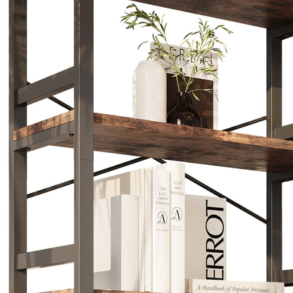 IRONCK Bookshelves and Bookcases, 31.5in Wide Shelf 5-Tier Ladder Shelf 110lbs/shelf Vintage Industrial Style Bookcase for Bedroom Living Room Home, Vintage Brown