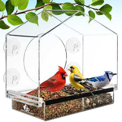 Window Bird Feeder with Strong Suction Cups - Gifts for Grandma Bird Watching Gifts for Grandpa Backyard Birding (Large House)