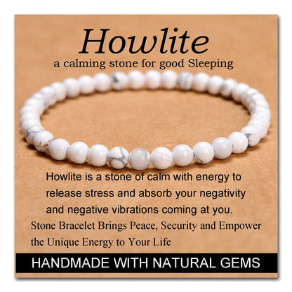 MASSIVE BEADS Howlite - Stone of Good Sleep - Handmade Yoga Stretch Elastic Bracelet Natural Stone Crystal Healing Power Energy Gifts for Unisex Adult 4mm