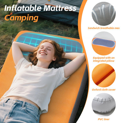 Sleeping Pad, 5.5" Thick Self Inflating Sleeping Pad with Electric Pump,4 Season Camping Mattress Pad with Built-in Pillow, Camping Essentials Gear for Hiking, Backpacking,Tent Use,Camping(Orange)