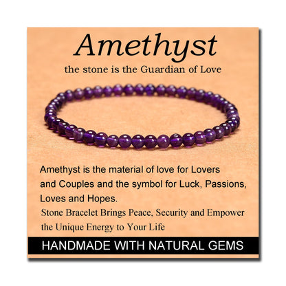MASSIVE BEADS Amethyst - Guardian Stone - Handmade Handmade Yoga Stretch Elastic Bracelet Natural Stone Crystal Healing Power Energy Gifts for Unisex Adult 4mm