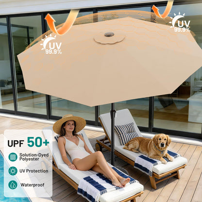 AreShark 10 FT Outdoor Patio Umbrella, Patio Table Umbrella with Push Button Tilt and Crank, Outdoor Patio Umbrellas with 8 Fiberglass Ribs, Patio Umbrellas for Market, Garden, Pool (Beige)