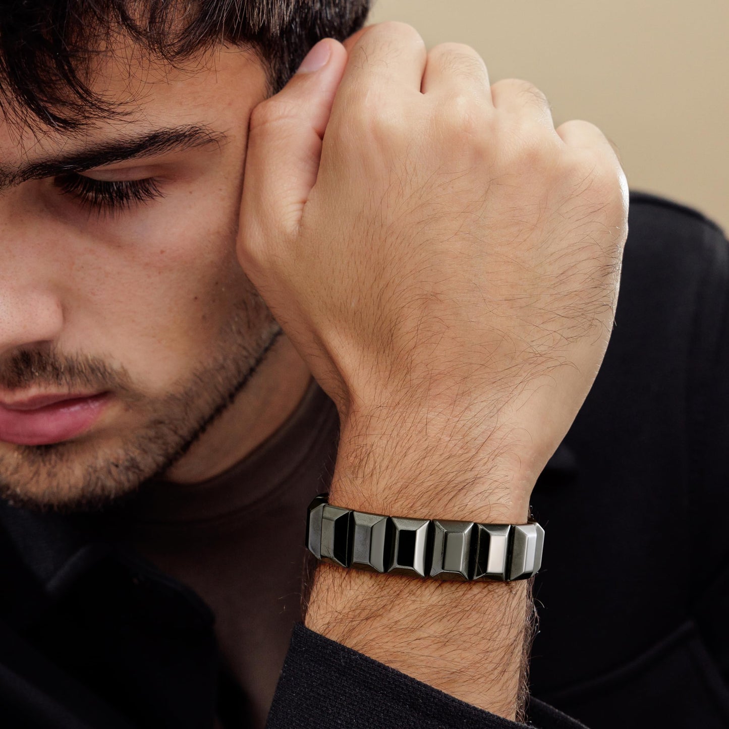 DONYUDE Fathers Day Dad Bracelet Gifts from Daughter Son Hematite Bracelet Men Black Square Crystal Bracelets Dad Birthday Inspirational Gifts for Father Papa Daddy
