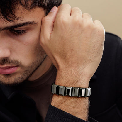 DONYUDE Fathers Day Dad Bracelet Gifts from Daughter Son Hematite Bracelet Men Black Square Crystal Bracelets Dad Birthday Inspirational Gifts for Father Papa Daddy