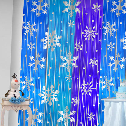 3 Pack Birthday Party Decorations Snowflake Tinsel Foil Fringe Curtains for Kids Frozen Birthday Backdrop Winter Christmas Holidays Photo Booth Prop Backdrop Streamer 3.3x6.6ft