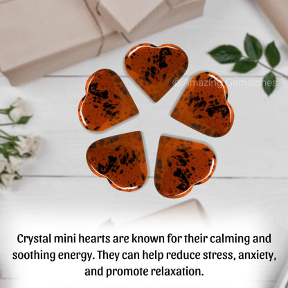 Amazing Gemstone Mahogany Obsidian Stone Heart - Pack of 2 Crystal Heart Stones Rocks - Corazones De Piedra Crystals and Healing Stones Heart Shaped Crystal - Stocking Stuffers Gifts