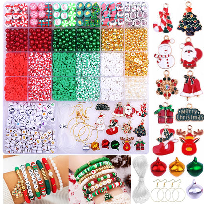 BBita 3680pcs Christmas Polymer Clay Beads Charms for Bracelets Making Kit Christmas Tree Snowman Santa Claus Snowflakes Bells Socks elk Friendship DIY Arts Crafts Gifts for Kids Girls