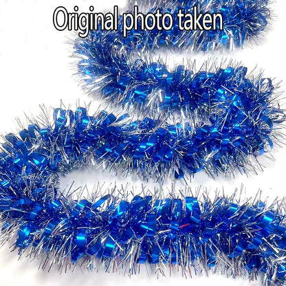 33Ft Long Blue Tinsel Twist Garland Shiny Thick Metallic Foil Xmas Tree Decorations for Birthday Party Christmas New Year Parties Parade Floats and Other Holidays Hanging Decor-(Blue+Silver)