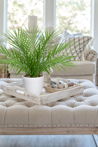 Briful Fake Plant 15’’ Artificial Palm Plant in White Pot Real Touch Faux Tropical Palm Tree Houseplant for Home Indoor Living Room Tabletop Balcony Decorations