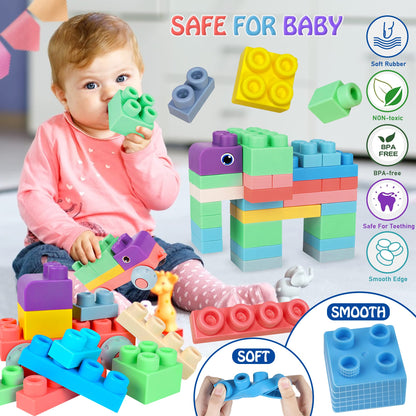 ROHSCE Soft Building Blocks for Toddlers, Montessori Baby Busy Board Sensory Toys STEM Toddler Gifts Busy Board for Babies 6-12 Months Fine Motor Skills Toys