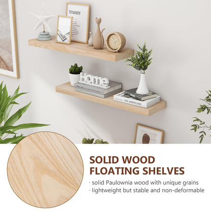 fuqing 30 Inch Floating Shelves | Natural Wood Wall Shelves Set of 2 | 30" W x 6.7" D Natural Wooden Floating Shelves for Living Room Bedroom Home Office