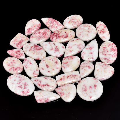 Natural Cinnabar Gemstone- Healing Crystals for DIY Jewelry Making -Loose Natural Cabochon -Perfect for Crafting Unique Jewelry Designs -Gift for Her, Mother and Wife (5 pcs, 25-35 mm)