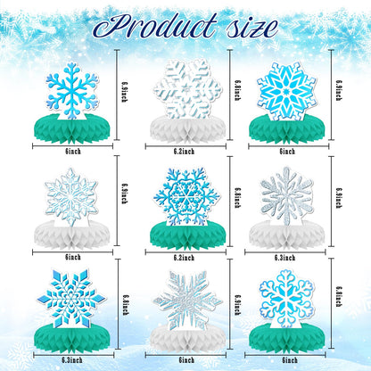 KSKSPE Winter Snow Theme Party Decorations, 9 PCS Honeycomb Centerpieces for Tables, 3D Winter Snow Theme Party Decor Supplies, Boys & Girls