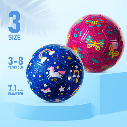 Kids Soccer Ball Size 3 - Small Soft Kids Ball 2 Pack for Ages 3-8 - Cartoon Sports Toy Boys Girls - Great Soccer & Birthday Gift for Toddlers & Kids Indoor Outdoor Games