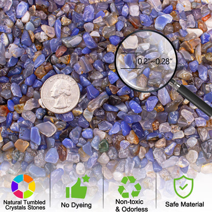 EZEELAI 0.5 Lb/230g Blue Agate Crushed Stone Tumbled Chips Bulk, Natural Polished Aquarium Gravel Rocks Crystals Stones Decorative Fish Tank Pebbles Vase Filler - 5-7mm