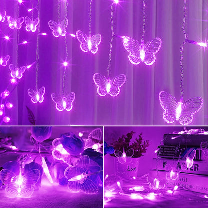 Purple Butterfly Curtain Fairy Lights USB Plug in,120 LED 8 Modes 20FT Firefly Twinkle Icicle String Lights with Remote Timer Waterproof for Halloween Bedroom Christmas Wedding Party Dorm
