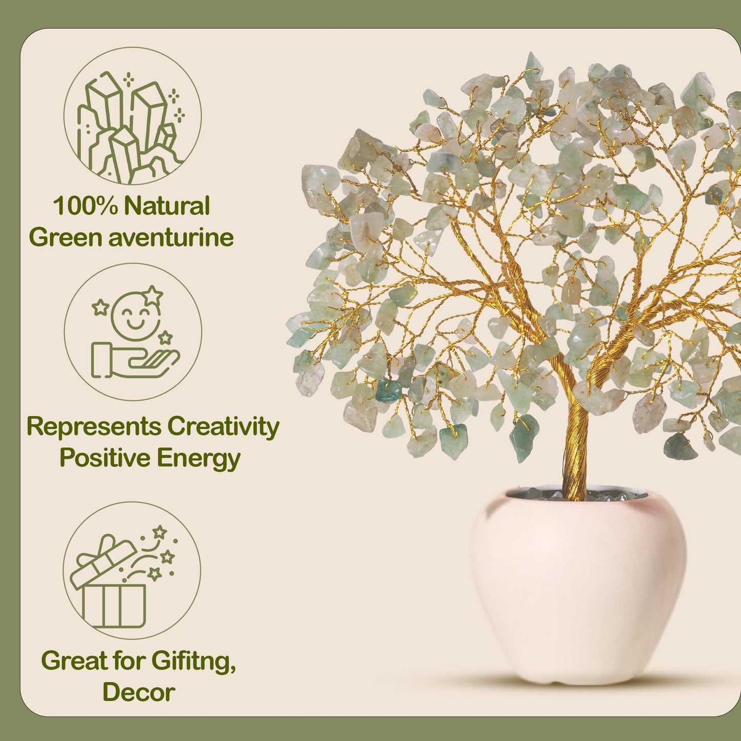 Yatskia Green Aventurine Crystal Tree, Healing Stones - Tree of Life Decor, Unique Gifts for Women
