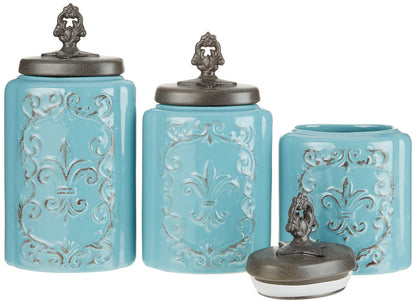 American Atelier 1182144-BL Blue Antique Set of 3 Canisters,60, 74.5, 84.5 oz