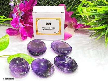 GEMSCITE Amethyst Thumb Worry Stones Metaphysical Gemstone Crystal Healing Reiki Men Women Gift FENG Shui Positive Energy Love Wellness Palm Stones Wicca Powerful