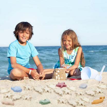 Biubee 9Pcs Silicone Sand Toys for Baby with Portable Beach Bag - Kids Beach Set with Beach Toy Molds Shovel Bucket Set - Toddler Sandbox Toys for Kids Outdoor Summer Playset