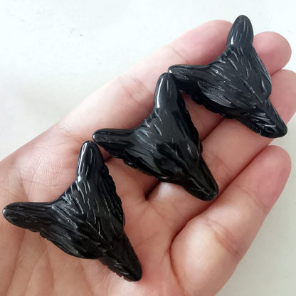Bacatgem Natural Black Obsidian 1.37 inchs Wolf Head Pocket Crystals and Healing Stone Figurine,Haped DIY-Jewelry Pendant