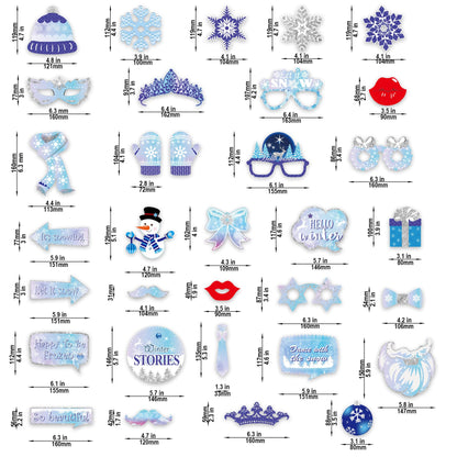 Winter Photo Booth Props - Set of 33 Winter Wonderland Party Decorations Christmas Photo Booth Props for Froze Party Holiday Party Supplies