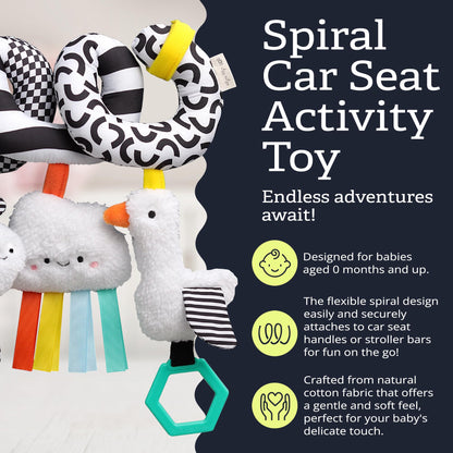 Itzy Ritzy Spiral Car Seat & Stroller Activity Toy - Stroller & Car Seat Toys for Ages 0 Months and Up - Hanging Toys Include Dangling Ring, Mirror and Textured Ribbons (High Contrast)