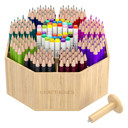 CraftGenes Bamboo Rotating Pen Organizer for Desk, 360° Spinning Desk Organizer with 10 Compartments, Wooden Pencil Holder, Desk Caddy for Office Supplies, Marker Organizer for Office Home School