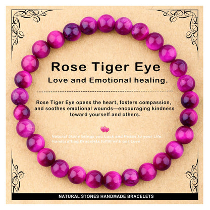 AD Beads 6mm Handmade Rose Tiger Eye Elastic Bracelet – Natural Gemstone for Love,emotional healing. – Meditation, Yoga, Healing and Energy Gift for Men Women