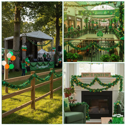 JFBNXB St Patricks Day Garland, St Patricks Day Decorations for Home and Party, 12 Meters Long Green Shamrock Festive Decor, St Patricks Day Party Supplies