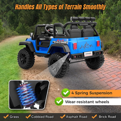 Hikole 24V 2 Seater Ride On Car for Kids with Remote Control, 4X4 400W XL Power Truck Wheels with 20" Wide Seat, Soft Start, 3 Speeds, Music, Bluetooth, 24 Volt Ride On Toys for Girls Boys 3-8, Blue