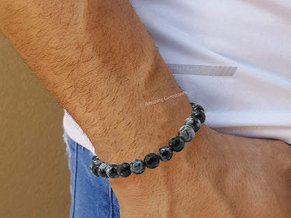 Amazing Gemstone Snowflake Obsidian Bracelet for Women - Chakra Mens Bracelet Protection Crystals and Healing Stones - Blessing Spiritual Meditation Stocking Stuffers (Faceted Beaded Bracelet)