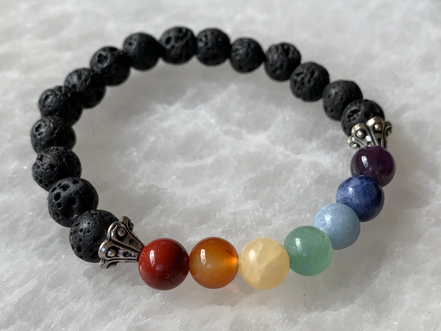 GAF TREASURES 7 chakra with Lava Crystal Bead Bracelet 8mm, Genuine 7 chakra with Lava Stretch Gemstone Bracelet, Healing Crystal Bracelet, Gift for Men & Women (1)