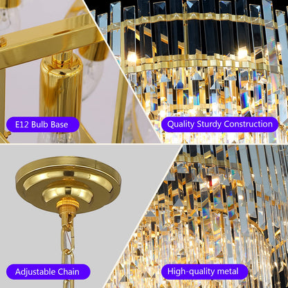 Lt-vt Gold Copper Crystal Chandelier Lighting 31'' for Dining Rooms Bedroom Foyer Entryway Ceiling Hanging Pendant Chandelier Light Fixture Lamp