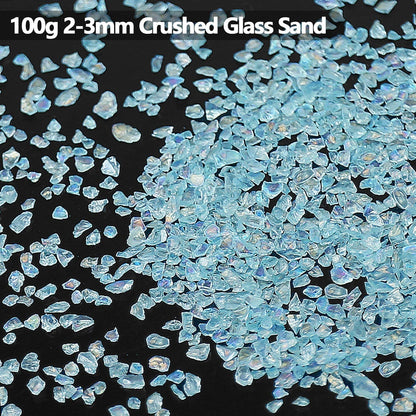 Irregular Crushed Glass Chips Sprinkles, 100g Metallic Chunky Glitter Stones for Nail Art, Resin Mold Filler, DIY Crafts, Vase Filler, Jewelry Making (Aquamarine AB)