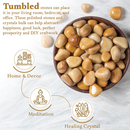 Crocon 1LB Yellow aventruine Tumbled Stones and Crystals Bulk 2000+ Carats Polished Stone Rock Collection Balancing vase Filler tumbles Crystals Healing Reiki Gemstone Gifts Fountain tumbled Size 20mm