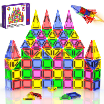 Mini Magnetic Tiles - 75 PCS Travel Magnetic Tiles, Micro Magnet Travel Toy for Kids Ages 3+, STEM Educational Building Set Construction Toys, Boys Girls Toddlers Birthdays Day Gifts