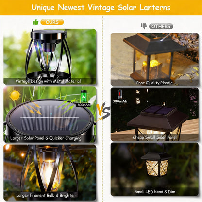 GARPAR Solar Lights Outdoor Waterproof, Upgraded Metal Outdoor Lantern, Brighter Auto On/Off 18H Hanging Solar Lights for Outside Garden Yard Patio Decor, Mother's Day Gift for Mom Grandma 2 Pack