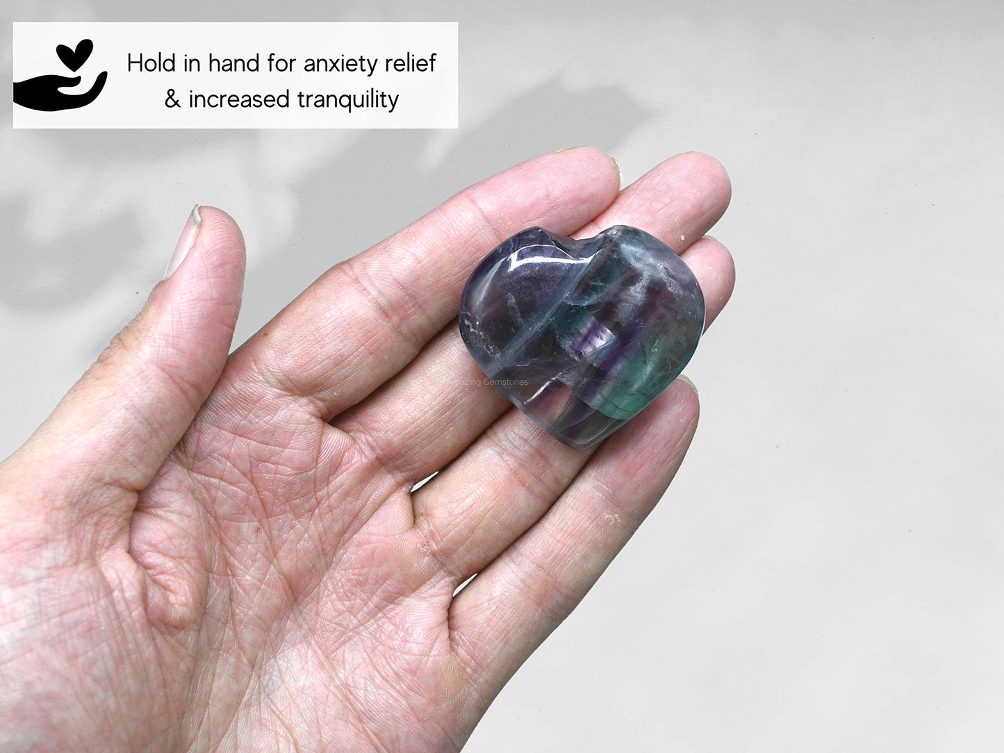 Amazing Gemstone Purple Fluorite Crystal Heart Palm Stone - Pocket Massage Worry Stone for Natural Body Chakra Balancing, Reiki Healing and Crystal Grid