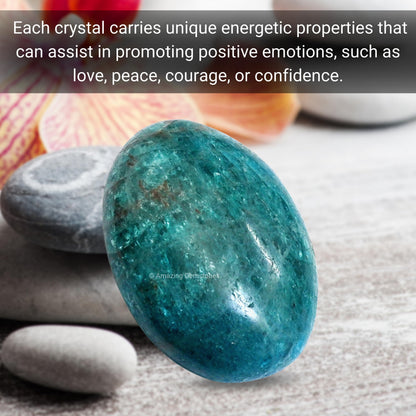 Amazing Gemstone Blue Apatite Crystals and Healing Stones - Palm Stone Crystals Piedra for Good Luck, Balanced Positive Energy, Meditation - Unique Stocking Stuffers and Birthday Gifts for Women, Men